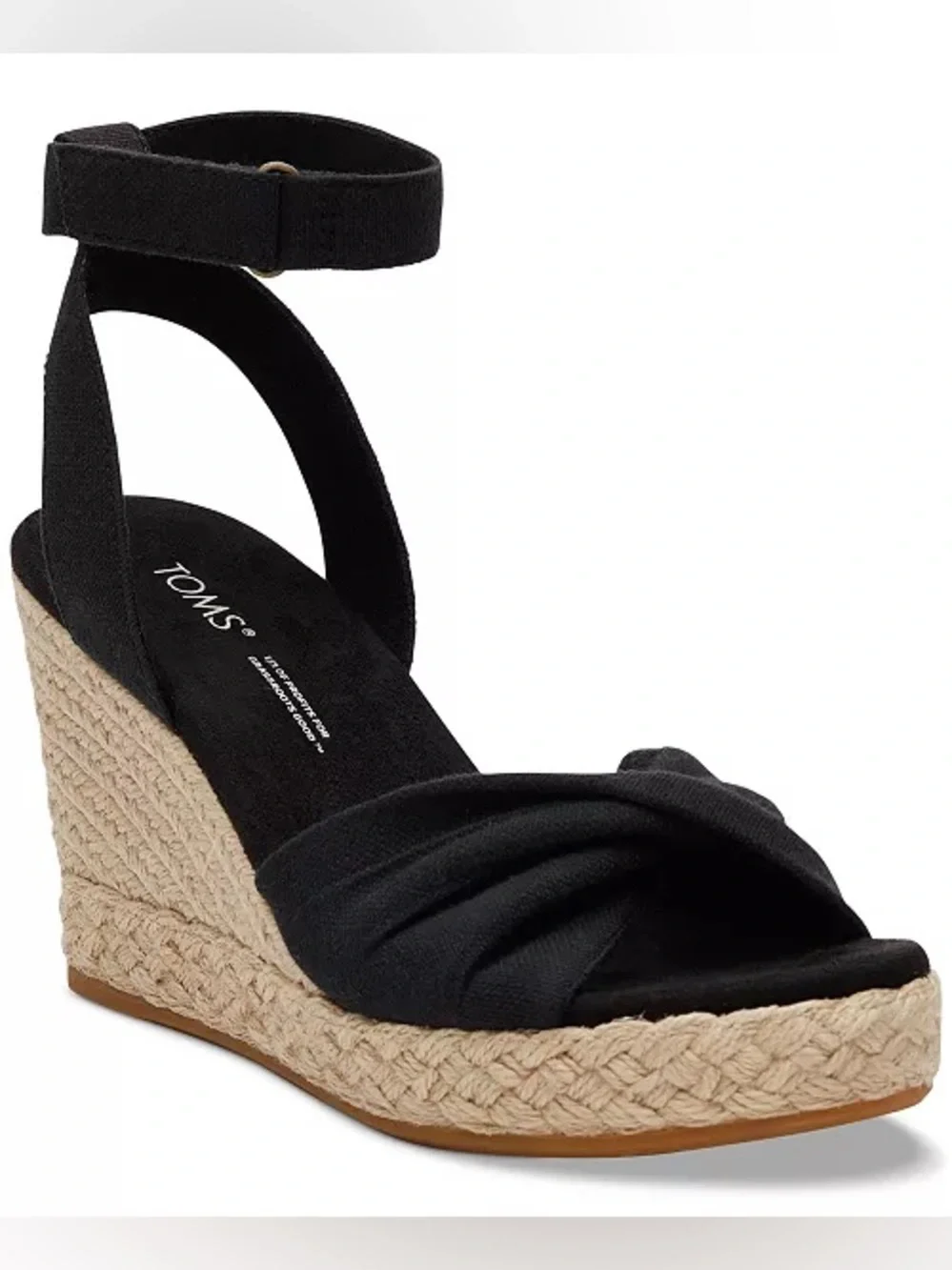 TOMS Marisela Black Slubby Woven Espadrille Wedge Sandals NWT Size 8